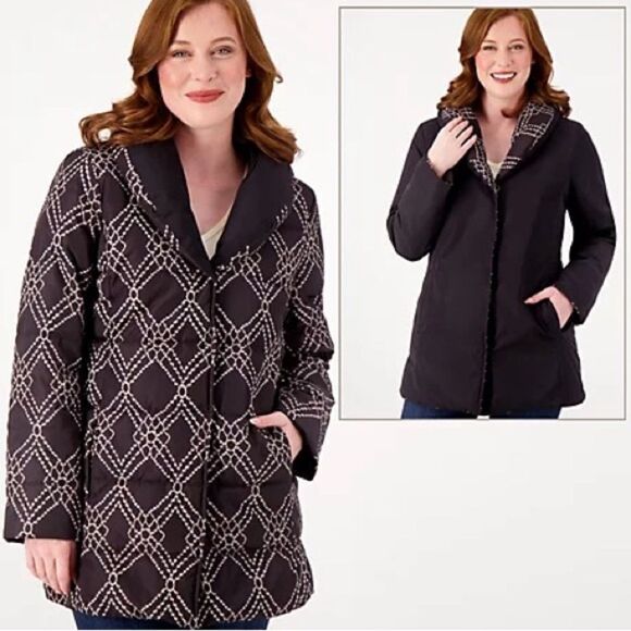 Dennis Basso Reversible Print to Solid Water Resistant Jacket - Picture 1 of 4